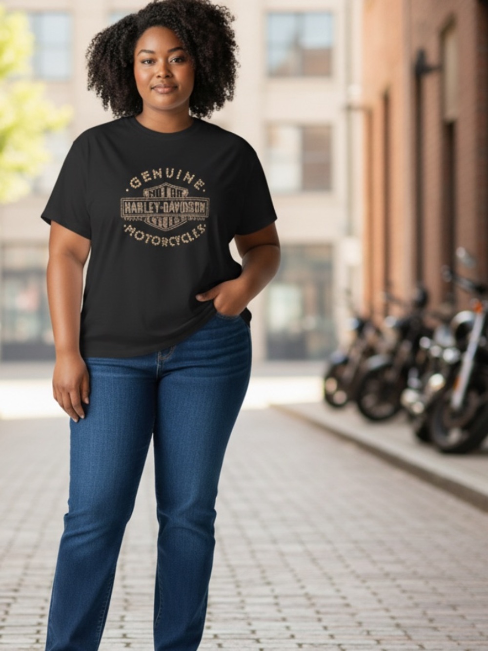 Harley-Davidson Black Short Sleeve Tee with Gold Stud Logo